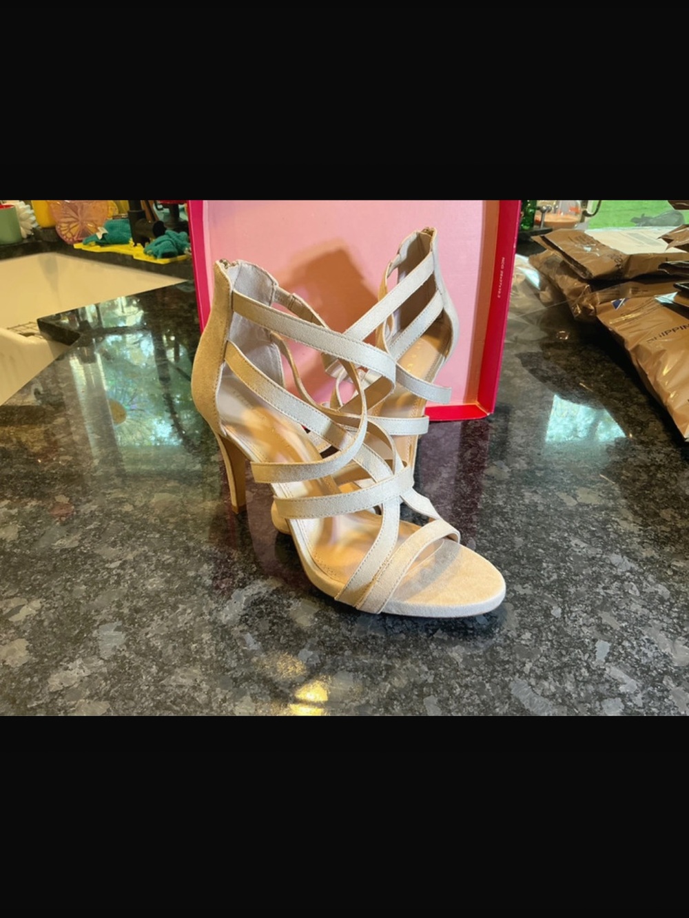 Kelly and Katie Strappy High Heel Sandals in Beige Kinsley